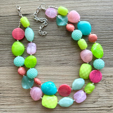 Load image into Gallery viewer, Spring Storm Green &amp; Pink Necklace, multi strand colorful jewelry, big beaded chunky statement set necklace bubble everyday lime mint