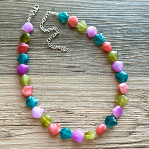 Oceanside Jewels Coral Chunky Statement Necklace, Multi-Strand Beaded Jewelry pink, bridesmaid wedding blue olive green purple