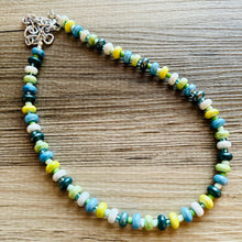 Load image into Gallery viewer, Ocean Green Porcelain Block Layering Rainbow Beaded 1 Strand Necklace, Colorful Jewelry, Chunky statement lime, jelly bean confetti blue