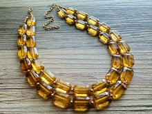 Load image into Gallery viewer, Light Brown &amp; Clear Necklace, double strand jewelry, big beaded chunky statement necklace, bridesmaid necklace olive green resin beads