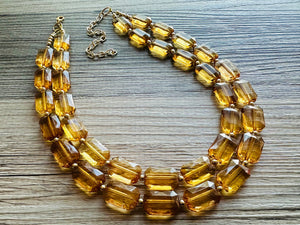 Light Brown & Clear Necklace, double strand jewelry, big beaded chunky statement necklace, bridesmaid necklace olive green resin beads