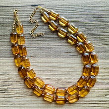 Load image into Gallery viewer, Light Brown &amp; Clear Necklace, double strand jewelry, big beaded chunky statement necklace, bridesmaid necklace olive green resin beads