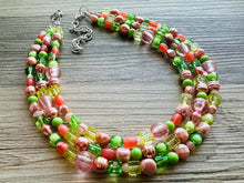 Load image into Gallery viewer, Watermelon statement necklace, pink and green, Beaded statement necklace, long coral necklace, green necklace, statement jewelry