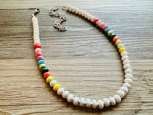 Load image into Gallery viewer, Rainbow Porcelain Block Layering Rainbow Beaded 1 Strand Necklace, Colorful Jewelry, Chunky statement jelly bean confetti silver bubble