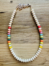 Load image into Gallery viewer, Rainbow Porcelain Block Layering Rainbow Beaded 1 Strand Necklace, Colorful Jewelry, Chunky statement jelly bean confetti silver bubble