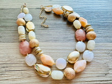 Load image into Gallery viewer, Neutral Spring Breeze Big Bead Necklace, multi Strand Statement Jewelry, toffee Chunky bib, bridesmaid necklace, brown tan beaded champagne