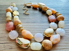 Load image into Gallery viewer, Neutral Spring Breeze Big Bead Necklace, multi Strand Statement Jewelry, toffee Chunky bib, bridesmaid necklace, brown tan beaded champagne