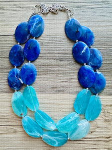 Blue Ombré statement necklace, chunky light blue necklace earrings, royal bib necklace, aqua turquoise jewelry, beaded blue necklace jewelry