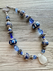 Royal Blue Single Strand Statement Necklace, Chunky Royal Blue Jasper Beaded Bib Jewelry, blue jewelry, dark blue jewlery necklace silver