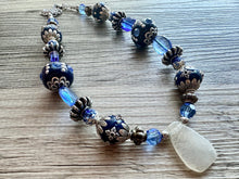 Load image into Gallery viewer, Royal Blue Single Strand Statement Necklace, Chunky Royal Blue Jasper Beaded Bib Jewelry, blue jewelry, dark blue jewlery necklace silver