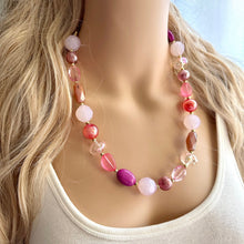 Load image into Gallery viewer, Blush Pink Candy Shimmer Single Strand Beaded Statement Necklace beaded layer, baby pink bridesmaid jewelry layering glitter neutral