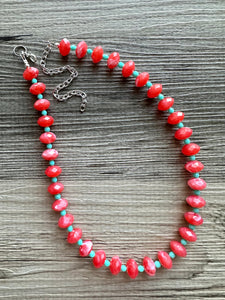 Coral & Mint single Strand statement necklace, beaded chunky jewelry, Coral Orange Bib Jewelry Set, jewelry peach pink single strand