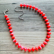 Load image into Gallery viewer, Coral &amp; Red Necklace, layering Single Strand Statement Jewelry, bright lipstick red Chunky bib bridesmaid, red jewelry, red necklace beaded