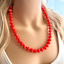 Load image into Gallery viewer, Coral &amp; Red Necklace, layering Single Strand Statement Jewelry, bright lipstick red Chunky bib bridesmaid, red jewelry, red necklace beaded