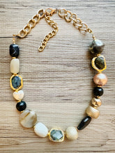 Load image into Gallery viewer, Black &amp; Gold “Class Act” Chunky Statement Necklace single Strand Beaded jewelry, bridesmaid bib wedding gemstone, bubble necklace