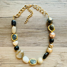 Load image into Gallery viewer, Black &amp; Gold “Class Act” Chunky Statement Necklace single Strand Beaded jewelry, bridesmaid bib wedding gemstone, bubble necklace