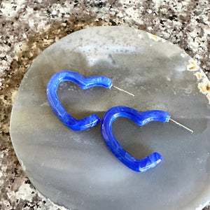 Royal Blue Aqua Rainbow Geometric Open Heart Hoop earrings set, pastel jewelry, acrylic hoops bridesmaid statement resin acrylic