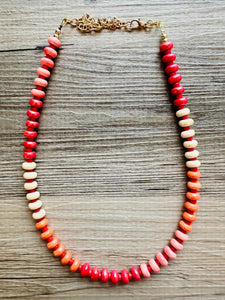 Fruit Stripe Porcelain Block Layering Rainbow Beaded 1 Strand Necklace, Colorful Jewelry, Chunky statement, red cream confetti pink orange