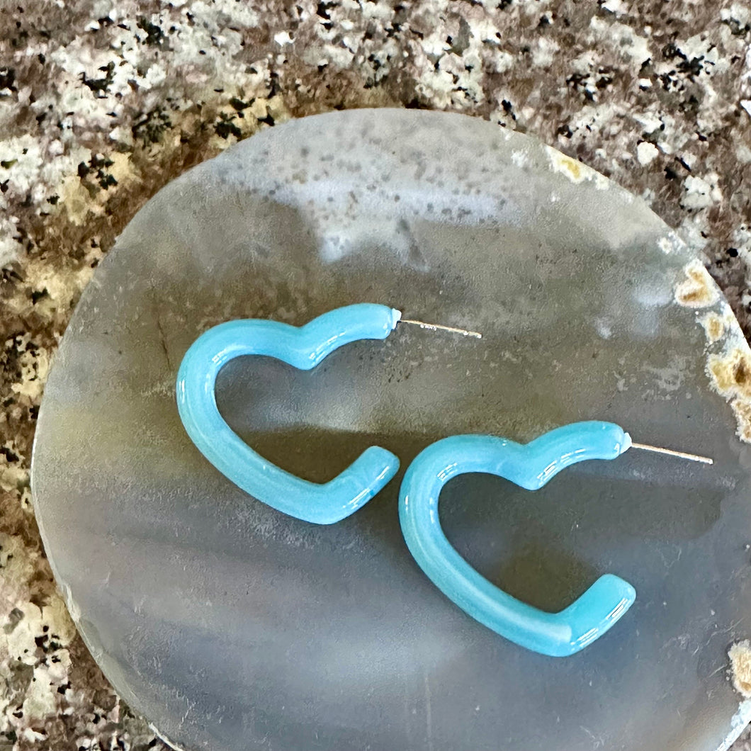 Aqua Blue Aqua Rainbow Geometric Open Heart Hoop earrings set, pastel jewelry, acrylic hoops bridesmaid statement resin acrylic