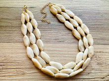 Load image into Gallery viewer, Creamy Big Bead Necklace, multi Strand Statement Jewelry, toffee Chunky bib, bridesmaid necklace, brown jewelry, beaded jewelry brown