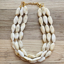 Load image into Gallery viewer, Creamy Big Bead Necklace, multi Strand Statement Jewelry, toffee Chunky bib, bridesmaid necklace, brown jewelry, beaded jewelry brown