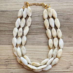 Creamy Big Bead Necklace, multi Strand Statement Jewelry, toffee Chunky bib, bridesmaid necklace, brown jewelry, beaded jewelry brown