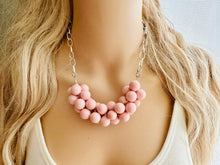 Load image into Gallery viewer, Blush Pink Chunky Bubble Statement jewelry, Big bib beaded Statement Necklace, light pink bridesmaid wedding baby pink