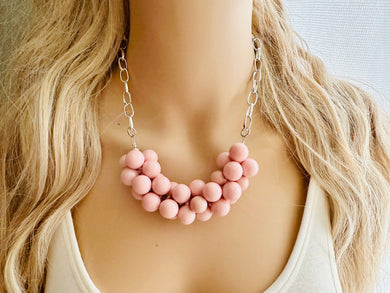 Blush Pink Chunky Bubble Statement jewelry, Big bib beaded Statement Necklace, light pink bridesmaid wedding baby pink
