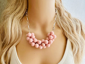 Blush Pink Chunky Bubble Statement jewelry, Big bib beaded Statement Necklace, light pink bridesmaid wedding baby pink