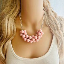 Load image into Gallery viewer, Blush Pink Chunky Bubble Statement jewelry, Big bib beaded Statement Necklace, light pink bridesmaid wedding baby pink