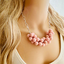 Load image into Gallery viewer, Blush Pink Chunky Bubble Statement jewelry, Big bib beaded Statement Necklace, light pink bridesmaid wedding baby pink