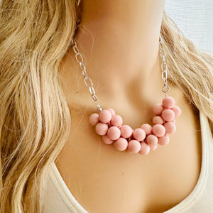 Blush Pink Chunky Bubble Statement jewelry, Big bib beaded Statement Necklace, light pink bridesmaid wedding baby pink