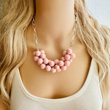 Load image into Gallery viewer, Blush Pink Chunky Bubble Statement jewelry, Big bib beaded Statement Necklace, light pink bridesmaid wedding baby pink