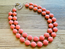 Load image into Gallery viewer, Coral Crackle Statement Necklace, big Beaded Chunky Jewelry, Double Strand wedding everyday dress necklace, pink jewelry silver black peach