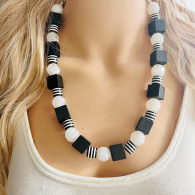 Black & White Chunky Statement Necklace single Strand Beaded jewelry, bridesmaid bib wedding, white bubble necklace resin