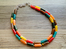 Load image into Gallery viewer, Autumn Leaves Statement Necklace, Red Yellow Orange emerald, double Strand Statement Necklace, fall colors, chunky autumn necklace, beaded
