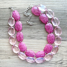 Load image into Gallery viewer, Pink on pink Necklace, Double strand pink jewelry, big beaded chunky statement necklace, pink necklace, pink jewelry, blush necklace