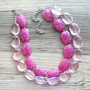 Pink on pink Necklace, Double strand pink jewelry, big beaded chunky statement necklace, pink necklace, pink jewelry, blush necklace