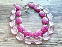 Load image into Gallery viewer, Pink on pink Necklace, Double strand pink jewelry, big beaded chunky statement necklace, pink necklace, pink jewelry, blush necklace