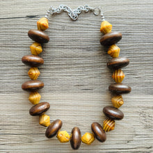 Load image into Gallery viewer, Wood Statement Necklace Jewelry, Chunky Jewelry Big Beaded 1 Strand Necklace, orange wood Necklace, coffee brown striped geometric bead