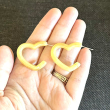 Load image into Gallery viewer, Creamy Honey Butter Swirl Geometric Open Heart Hoop earrings set, pastel jewelry, acrylic hoops statement resin Valentine fall
