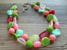 Load image into Gallery viewer, Spring Storm Green &amp; Pink Necklace, multi strand colorful jewelry, big beaded chunky statement set necklace bubble everyday lime mint