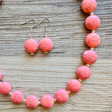 Load image into Gallery viewer, Coral Crackle Statement Necklace, big Beaded Chunky Jewelry, Single Strand wedding everyday dress necklace, pink jewelry silver black peach