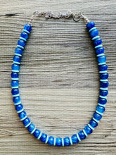 Load image into Gallery viewer, Blue Ombré Shimmer Single Strand Beaded Statement Necklace, turquoise beaded necklace, royal blue bridesmaid jewelry layering glitter resin