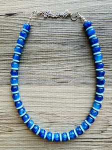 Blue Ombré Shimmer Single Strand Beaded Statement Necklace, turquoise beaded necklace, royal blue bridesmaid jewelry layering glitter resin