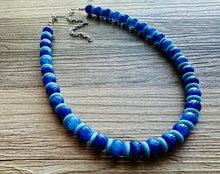 Load image into Gallery viewer, Blue Ombré Shimmer Single Strand Beaded Statement Necklace, turquoise beaded necklace, royal blue bridesmaid jewelry layering glitter resin