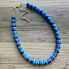 Load image into Gallery viewer, Blue Ombré Shimmer Single Strand Beaded Statement Necklace, turquoise beaded necklace, royal blue bridesmaid jewelry layering glitter resin