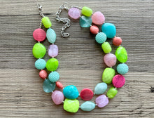 Load image into Gallery viewer, Spring Storm Green &amp; Pink Necklace, multi strand colorful jewelry, big beaded chunky statement set necklace bubble everyday lime mint