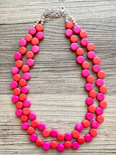 Load image into Gallery viewer, Red &amp; Pink Flutter Necklace, multi strand colorful jewelry, chunky statement necklace, hot pink necklace, Saint Valentines Day February