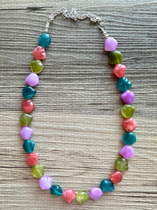 Oceanside Jewels Coral Chunky Statement Necklace, Multi-Strand Beaded Jewelry pink, bridesmaid wedding blue olive green purple